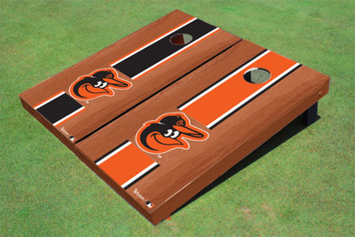 Baltimore Orioles Bird Rosewood Alternating Long Stripe Cornhole Boards