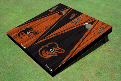 Baltimore Orioles Bird Alternating Wood Look Triangle Cornhole Boards