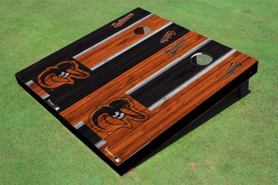 Baltimore Orioles Bird Alternating Wood Look Long Stripe Custom Cornhole Boards