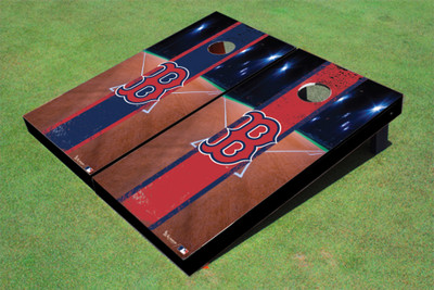 Boston Red Sox B Field Long Stripe Alternating Themed Cornhole Boards