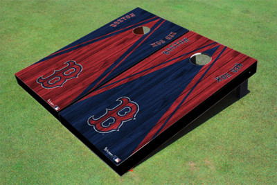 Boston Red Sox B Alternating Wood Look Triangle Cornhole Boards