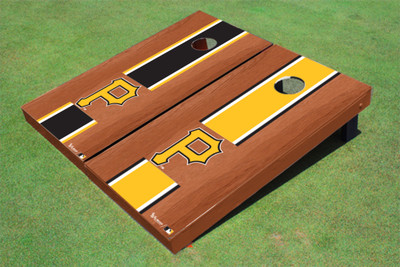 Pittsburgh Pirates P Rosewood Alternating Long Stripe Cornhole Boards