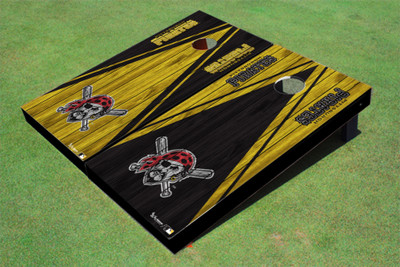 Pittsburgh Pirates Head Alternating Wood Look Triangle Cornhole Boards
