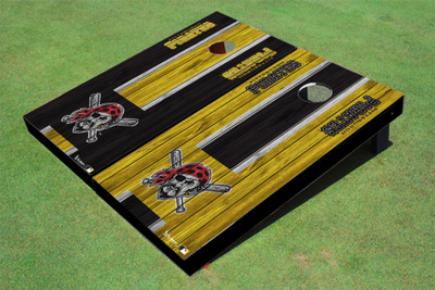Pittsburgh Pirates Head Alternating Wood Look Long Stripe Custom Cornhole Boards Pittsburgh Pirates Head Alternating Wood Look Long Stripe Custom Cornhole Boards