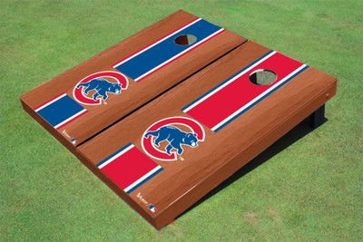 Chicago Cubs Bear Rosewood Alternating Long Stripe Cornhole Boards