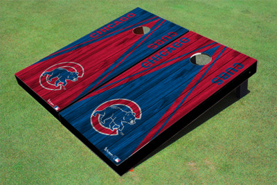 Chicago Cubs Bear Alternating Wood Look Triangle Cornhole Boards