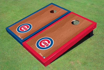 Chicago Cubs C Rosewood Alternating Border Cornhole Boards