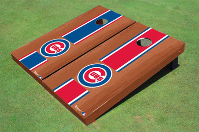 Chicago Cubs C Rosewood Alternating Long Stripe Cornhole Boards