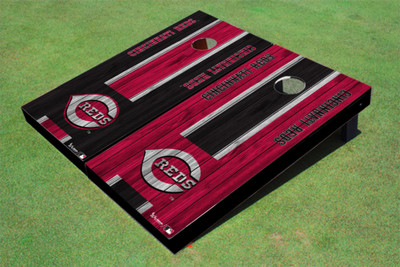 Cincinnati Reds "Reds" Alternating Wood Look Long Stripe Custom Cornhole Boards