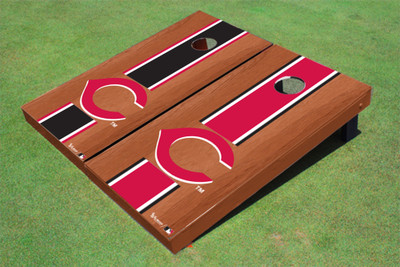 Cincinnati Reds C Rosewood Alternating Long Stripe Cornhole Boards