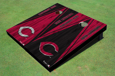 Cincinnati Reds C Alternating Wood Look Triangle Cornhole Boards