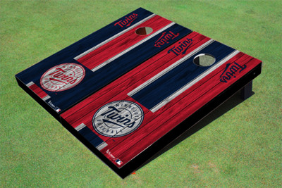 Minnesota Twins Club Alternating Wood Look Long Stripe Custom Cornhole Boards