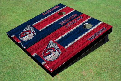 Cleveland Guardians Ball Alternating Wood Look Long Stripe Custom Cornhole Boards