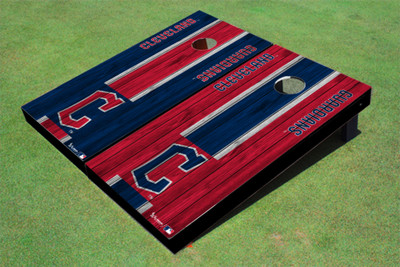 Cleveland Guardians C Alternating Wood Look Long Stripe Custom Cornhole Boards