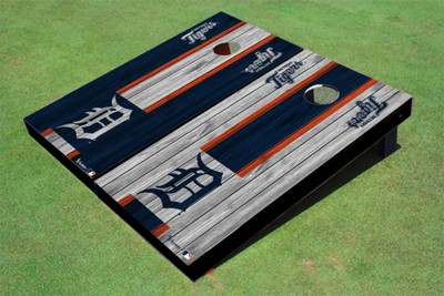 Detroit Tigers D Alternating Wood Look Long Stripe Custom Cornhole Boards