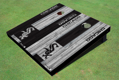 Chicago White Sox "Sox" Alternating Wood Look Long Stripe Custom Cornhole Boards