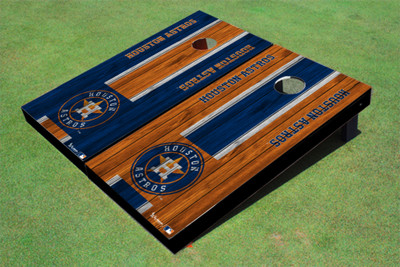 Houston Astros Wordmark Alternating Wood Look Long Stripe Custom Cornhole Boards