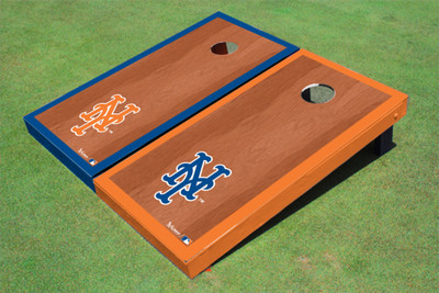 New York Mets NY Rosewood Alternating Border Cornhole Boards New York Mets NY Rosewood Alternating Border Cornhole Boards