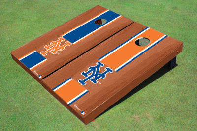 New York Mets NY Rosewood Alternating Long Stripe Cornhole Boards New York Mets NY Rosewood Alternating Long Stripe Cornhole Boards