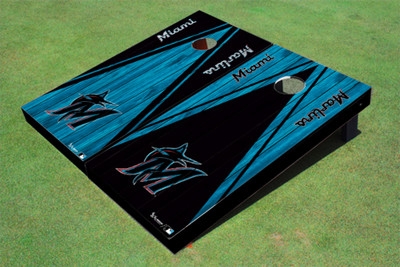Miami Marlins M Alternating Wood Look Triangle Cornhole Boards Miami Marlins M Alternating Wood Look Triangle Cornhole Boards
