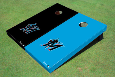 Miami Marlins M Alternating Solid Cornhole Boards