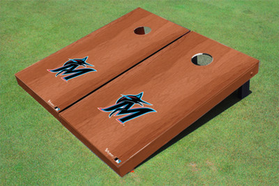 Miami Marlins M Solid Rosewood Cornhole Boards Miami Marlins M Solid Rosewood Cornhole Boards