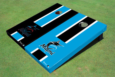 Miami Marlins Marlin Alternating Long Stripe Cornhole Boards Miami Marlins Marlin Alternating Long Stripe Cornhole Boards