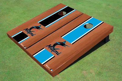 Miami Marlins Marlin Rosewood Alternating Long Stripe Cornhole Boards Miami Marlins Marlin Rosewood Alternating Long Stripe Cornhole Boards