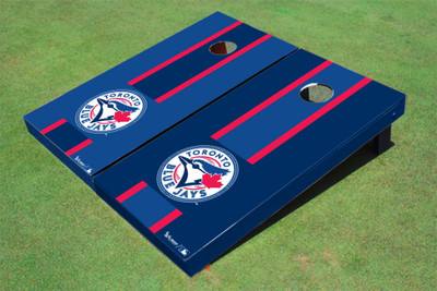Toronto Blue Jays Circle Alternating Long Stripe Cornhole Boards Toronto Blue Jays Circle Alternating Long Stripe Cornhole Boards