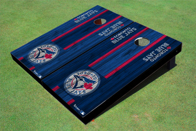 Toronto Blue Jays Circle Alternating Wood Look Long Stripe Custom Cornhole Boards