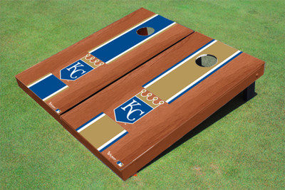 Kansas City Royals KC Shield Rosewood Alternating Long Stripe Cornhole Boards Kansas City Royals KC Shield Rosewood Alternating Long Stripe Cornhole Boards