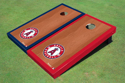 Los Angeles Angels Circle Rosewood Alternating Border Cornhole Boards