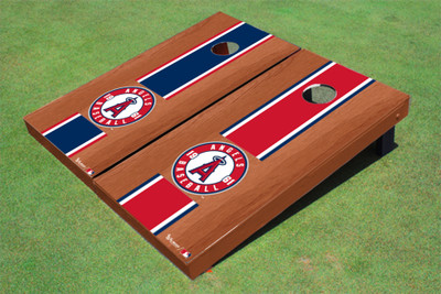 Los Angeles Angels Circle Rosewood Alternating Long Stripe Cornhole Boards