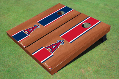 Los Angeles Angels A Rosewood Alternating Long Stripe Cornhole Boards