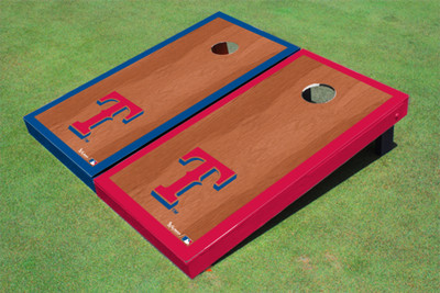 Texas Rangers T Royal Blue Rosewood Matching Border Cornhole Boards