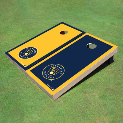 Milwaukee Brewers Ball N Glove Alternating Border Cornhole Boards Milwaukee Brewers Ball N Glove Alternating Border Cornhole Boards