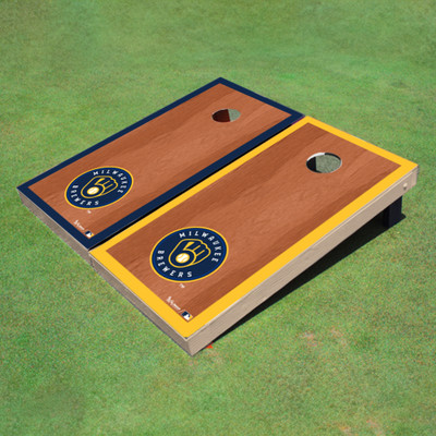 Milwaukee Brewers Ball N Glove Rosewood Alternating Border Cornhole Boards