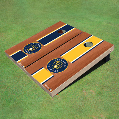 Milwaukee Brewers Ball N Glove Rosewood Alternating Long Stripe Cornhole Boards