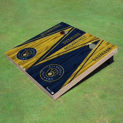 Milwaukee Brewers Ball N Glove Alternating Wood Look Triangle Cornhole Boards