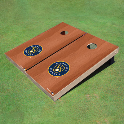 Milwaukee Brewers Ball N Glove Solid Rosewood Cornhole Boards