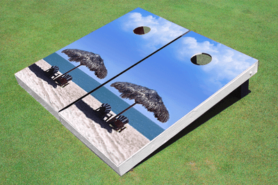 Palapa on beach Custom Cornhole Board Palapa on beach Custom Cornhole Board