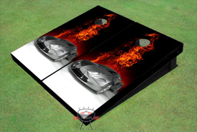 Sports Car With Flames Custom Cornhole Board Sports Car With Flames Custom Cornhole Board