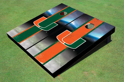 University Of Miami Alternating Field Long Stripe Themed Cornhole Boards University Of Miami Alternating Field Long Stripe Themed Cornhole Boards