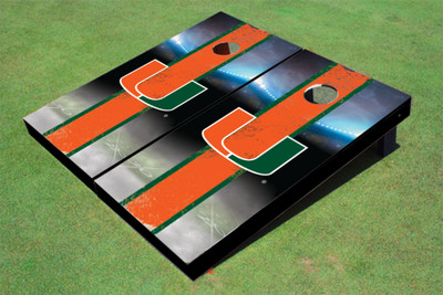 University Of Miami Matching Orange Field Long Stripe Themed Cornhole Boards