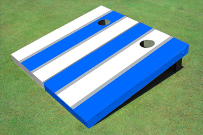 White And Royal Alternating Long Stripe Custom Cornhole Board White And Royal Alternating Long Stripe Custom Cornhole Board