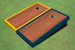 Rosewood Stained Center Navy And Yellow Border Cornhole Board