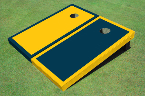 Painted Yellow And Navy Alternating Border Custom Cornhole Board