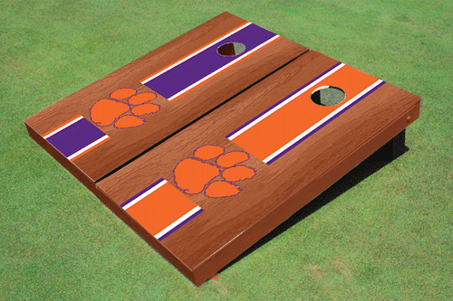 Clemson University Rosewood Alternating Long Stripe Cornhole Boards
