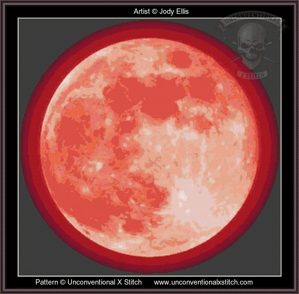 p*o様 血染めの月/Blood Moon DRK EN CGC7.5 Blood Moon with Halo cross stitch pattern | Unconventional X Stitch
