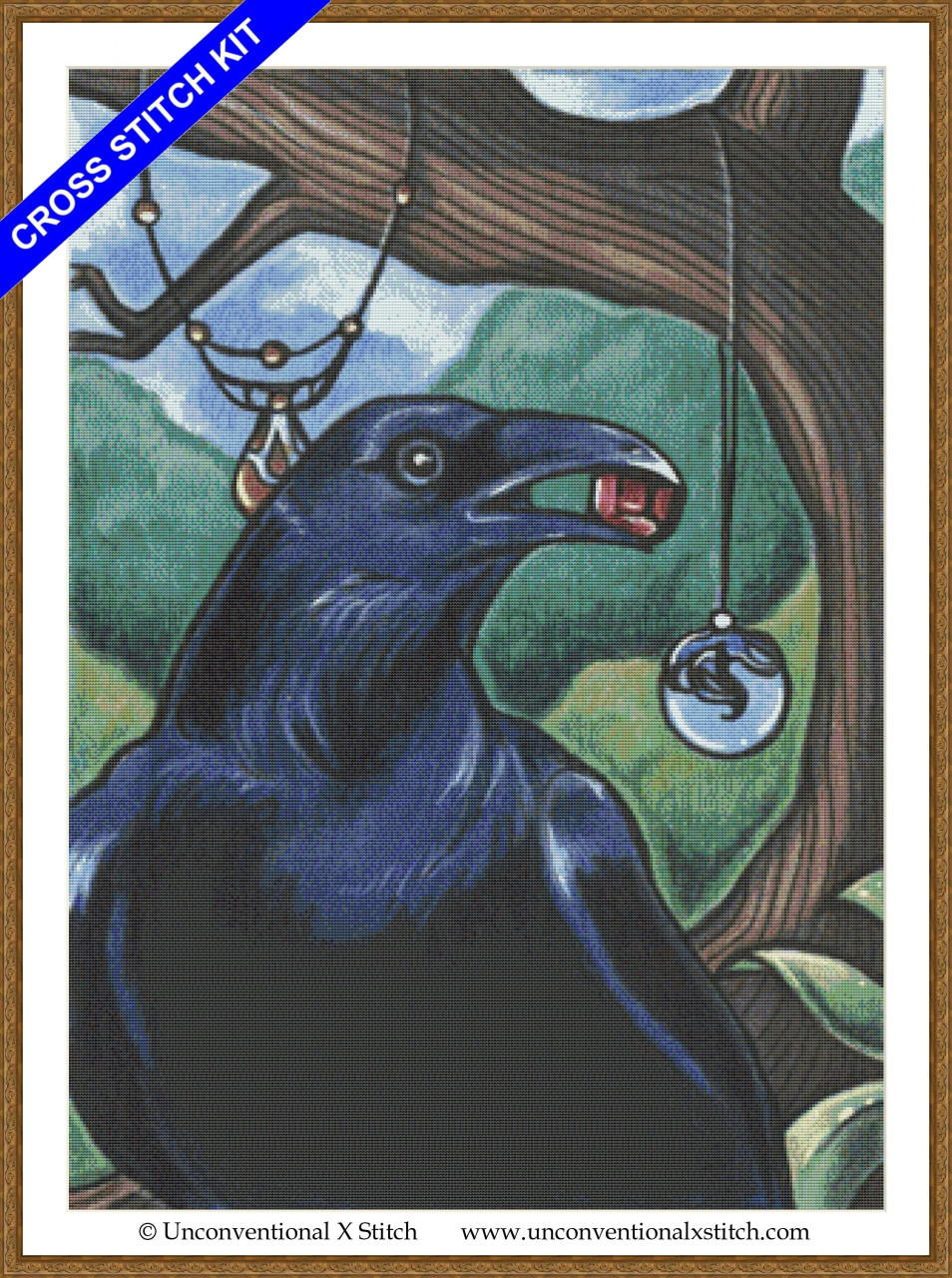 Raven with Jewel cross stitch kit Unconventional X Stitch